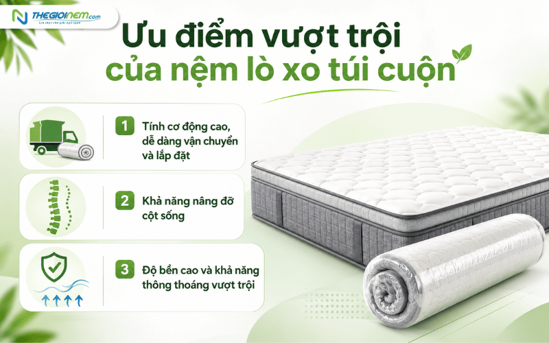 Ưu điểm khi sử dụng nệm lò xo túi cuộn 